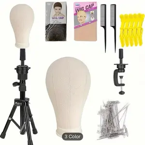 Professional Adjustable Wig Stand & Mannequin Head Set - 22" Heavy-Duty Reinforced Base