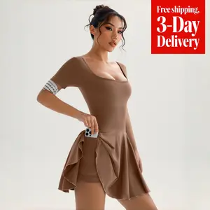 Women's Square Neck Tennis Dress with Inner Pocket, 2-in-1 Athletic Skort Dress for Workout, Golf, Pickleball & Casual Wear for Summer & Summer Wear