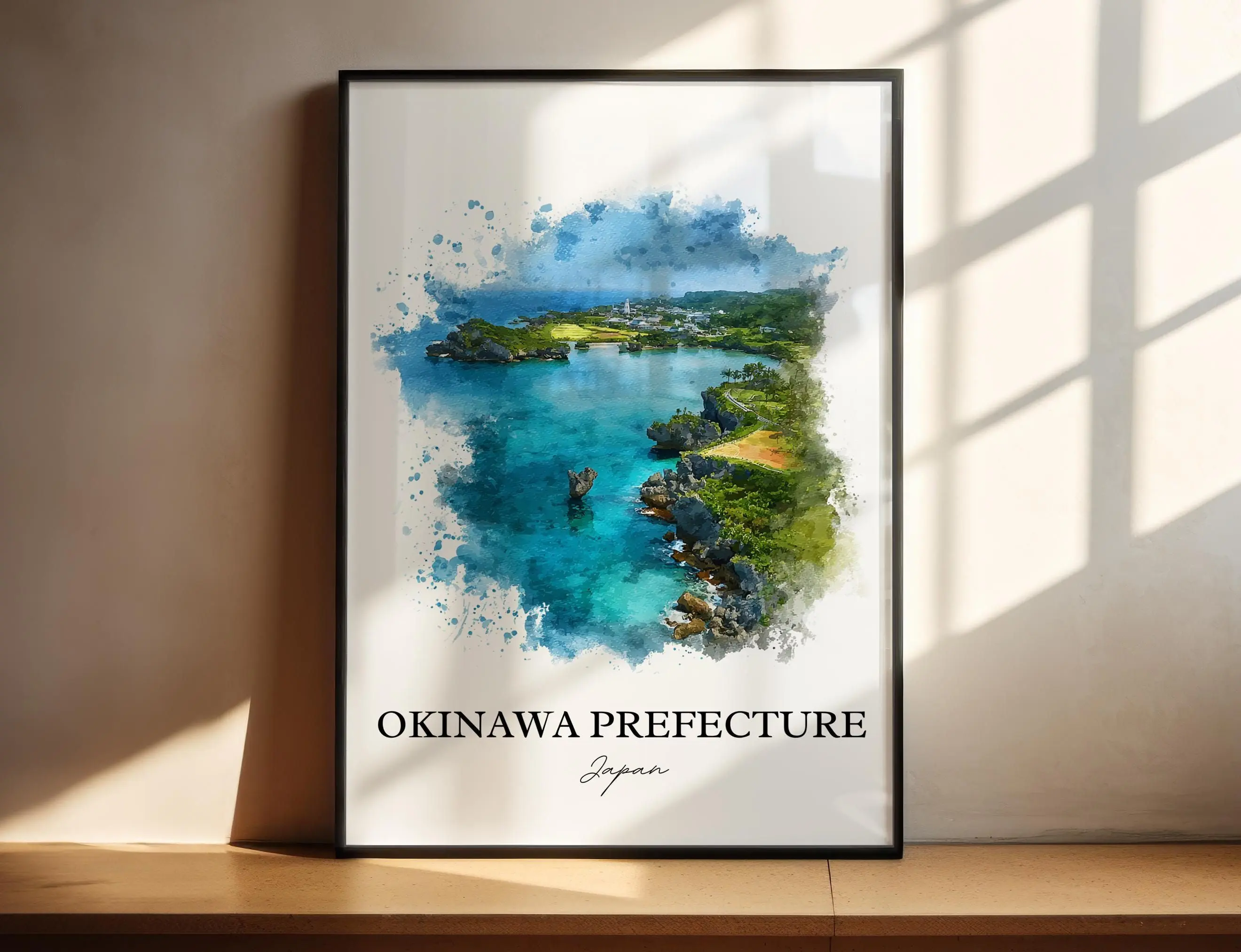 Okinawa Wall Art, Okinawa Print, Okinawa Watercolor Art, Okinawa Japan Gift, Japan Travel Print, Travel Poster, Housewarming Gift