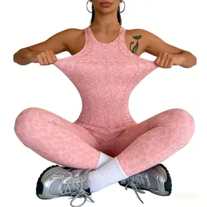 Women's leopard print jumpsuit yoga pants with high elasticity leggings cuffed sweatpants baggy fits gym workout sets women Soft oversized Sports Clothes Stylish Activewear Sports Outfits