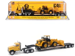 CAT Caterpillar CT681 Day Cab Tractor Yellow w/Trailer & CAT 950G Wheel Loader Yellow 1/87 (HO) Diecast Model by Diecast Masters