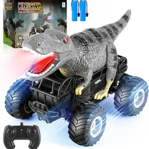 2.4g Dinosaur Remote Control Car, 1:18 Scale Illuminated Tyrannosaurus RC Vehicle, 8 Km/h Speed, Rechargeable Batteries, Suitable for Kids 4-7
