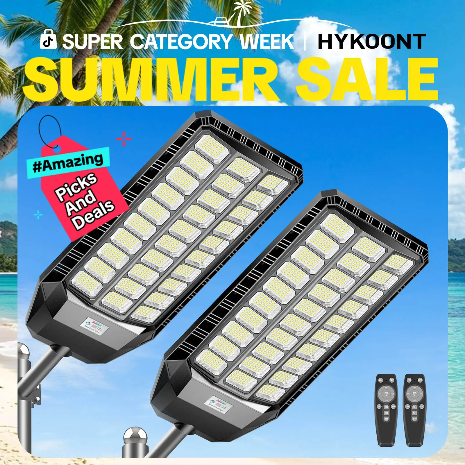 HYKOONT Solar Outdoor Street Lights Dusk to Dawn Auto Lighting up 6500K IP66 Waterproof 3-year-warranty Solar Big LED Security Flood Light with Motion Sensor for Outdoor Garden Street Yard Fall Porch Decor summergarden  Lumens Light