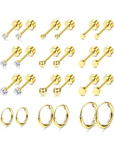 Small Tiny Stud Flat Back Earring Hypoallergenic Gold Studs 14K Surgical Steel Earring Sets for Multiple Piercing Cartilage Hoop Earrings