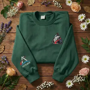 Embroidered  Forest Green Artemis 2 Sweatshirt, NASA Mission Crewneck, Space Enthusiast Gift, Astronaut Apparel.
