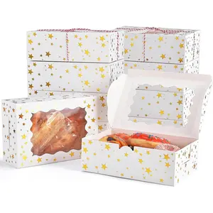 12 count 9"x6"x3" Christmas Cookie Boxes with Window, White Bakery Boxes for Cookie,  Boxes Pastry Boxes for  Giving,  Covered Strawberries, Dessert, Donut, Cupcakes Muffins