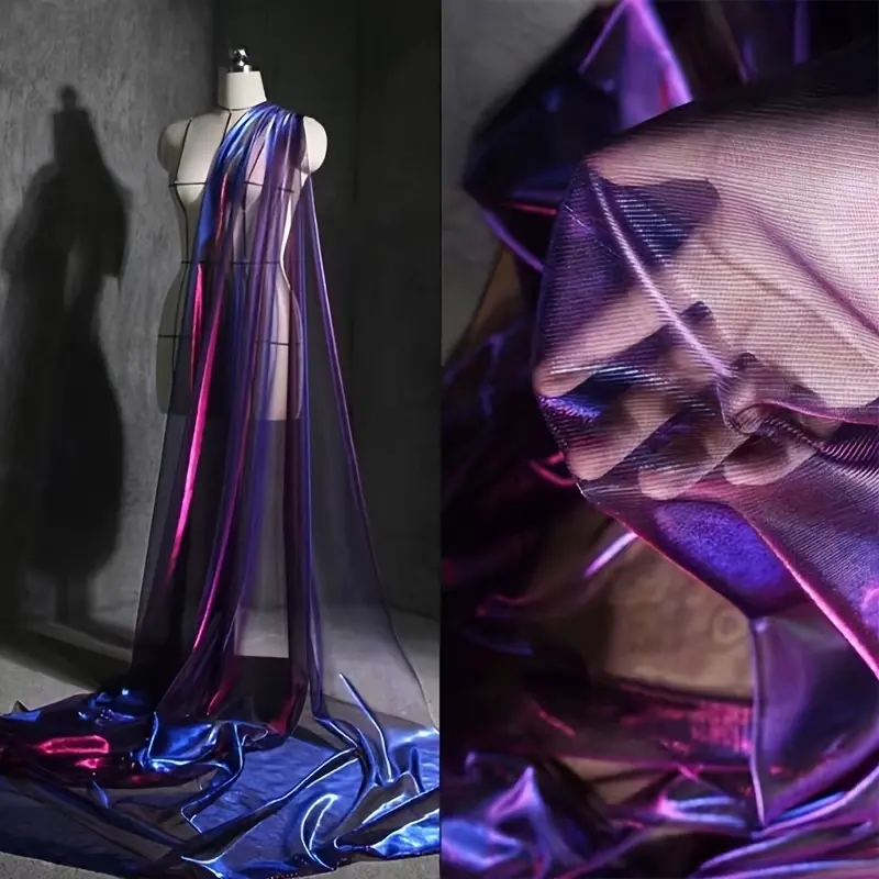 Color-Shifting Iridescent Chameleon Mesh Tulle Fabric - Purple/Blue Soft Transparent Shimmer Organza for DIY Sewing, Wedding Dress, Cosplay
