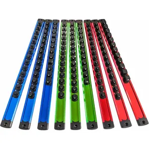 Holder Organizer Set - Detachable Trays for 1/4", 3/8", 1/2" Sockets, 120-Piece Toolbox Drawer Organizer, Aluminum Alloy for Mechanics & DIY (Red/Blue/Green)