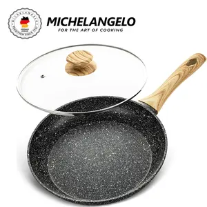 MICHELANGELO Nonstick Frying Pan with Lid, Non Stick Frying Pan with Non-Toxic Coating, Small Skillet with Lid, Granite Pan for All Cooktops