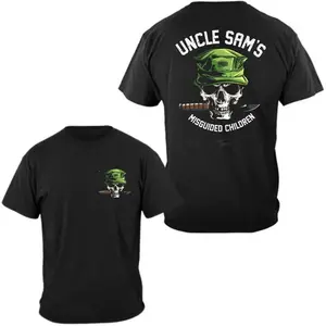 Uncle Sam's Misguided Children T-Shirt & Hoodie, 2 Sides Skull with Green Military Cap and Combat Knife Graphic, USMC Slang Tribute Tee, Tactical Veteran Apparel, Gift for MarinesStreetwearTshirt OversizedTee