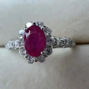 <PingEast jewelry > Ruby ring506——925 Sterling Silver Sunflower Ring with Natural Pink Burmese Mogok Ruby