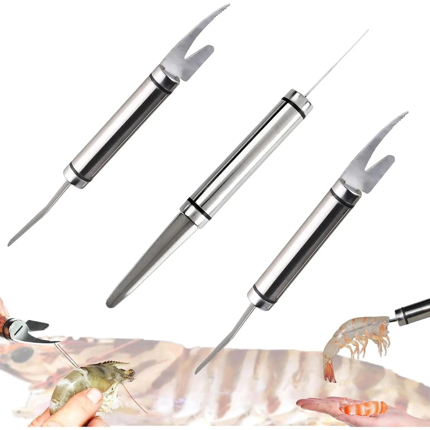 3 count Multifunctional Shrimp Peeler, 5 In 1 Multifunctional Shrimp Line Fish Maw ,Shrimp Deveiner Tool Shrimp Cleaner
