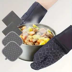 Oven Mitts and Pot Holders 6pcs Set, Kitchen Oven Glove High Heat Resistant 500 Degree Extra Long Oven Mitts and Potholder with Non-Slip Silicone Surface for Cooking (Grey)