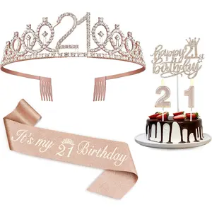 21st Birthday Decorations for Her, Including 21st Birthday Sash and Tiara, Cake Topper, Candles, 21 Year Old Gifts for Her