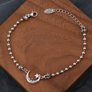 Moon and little star bracelet silver adjustable length female hand jewelry