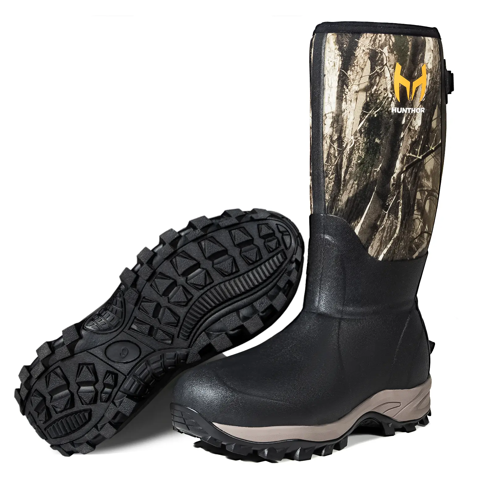 Men's Camo Print Hunting Boots - Waterproof Rubber Outdoor Wear Boots with Steel Shank Steadies, 6mm Insulated Neoprene, Anti-Slip Rubber Sole for Hunting, Work