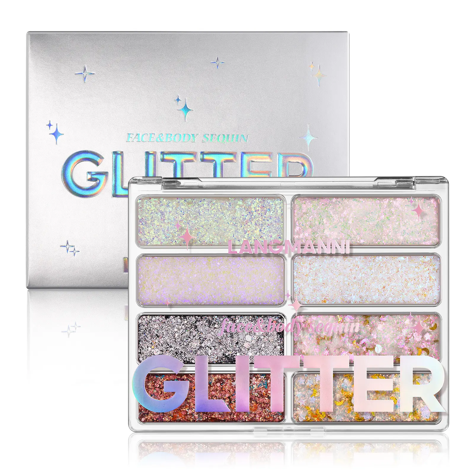 8-Color Iridescent Glitter Gel Palette, Self-Adhesive & Waterproof Cosmetic Sequin Makeup for Face, Body & Hair - Gentle & Long-Lasting