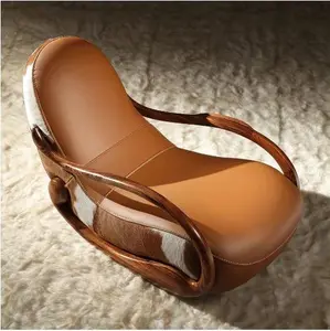 Elegant Ebony Genuine Leather Rocking Chair: Modern Minimalist Luxury Chaise Lounge