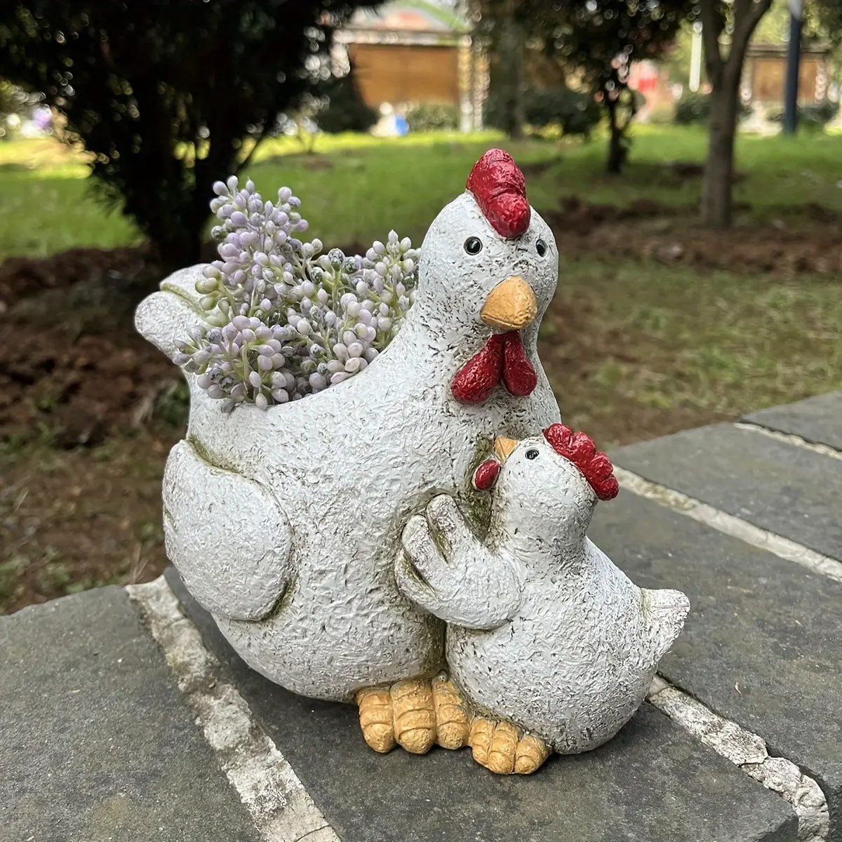 1pc Charming Hen and Chick Resin Flowerpot-Creative Animal Modeling Outdoor Decorative Flower Pot, Garden Planter, Outdoor Planters, Planters For Outdoor Plants, Cute Plant Pots, Thanksgiving Perfect Gift
