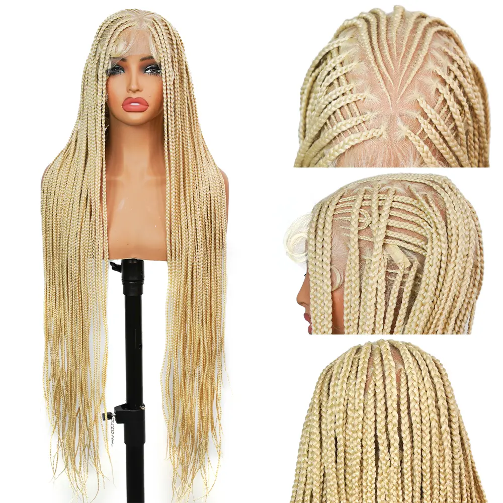SuperNova #613 Blonde 36” Full Lace Box Braided Wig – Special Top Design, Lightweight, Natural Blonde Color, Perfect for Long-Lasting Style Soft Synthetic Hair #SummerVibes Synthetic Hair Wigs Synthetic Fiber Wigs