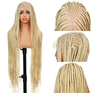 SuperNova #613 Blonde 36” Full Lace Box Braided Wig – Special Top Design, Lightweight, Natural Blonde Color, Perfect for Long-Lasting Style Soft Synthetic Hair