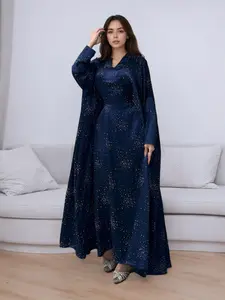 Women's Star Print Long Sleeve Abaya Dress, Modest Casual Dress for Party Wedding Guest, Ladies Islamic Clothing for Spring & Fall
