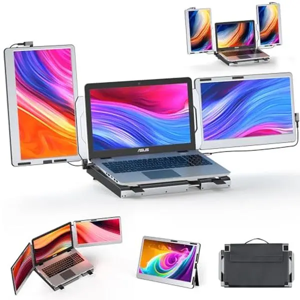 F2 Triple Portable Monitor Extender Aluminum Alloy Dual 14'' Display Multi-angle FHD 1080P IPS Type-C/Mini HDMI Laptop Screen Extender Working with Surface Compatible with Windows/MAC/Chrome/Linux