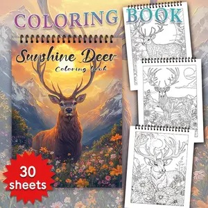 Deer Pattern Coloring Book, 30 Sheets Spiral Coloring Book, Stress Relief Coloring Book, DIY Painting Supplies for Adults & Teens