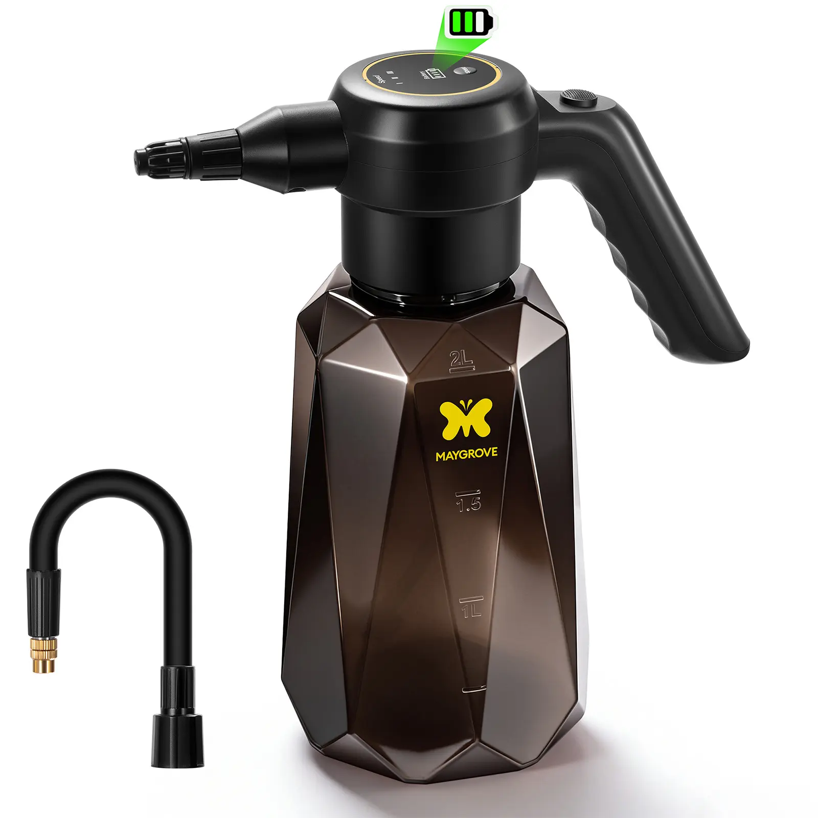 MAYGROVE Battery Powered Sprayer 0.5 Gallon, Electric Spray Bottle – Up to 7.5 Hours Long Battery Life with Fast Charging, Automatic Garden Sprayer with Adjustable Pressure, Semi-Transparent Tank