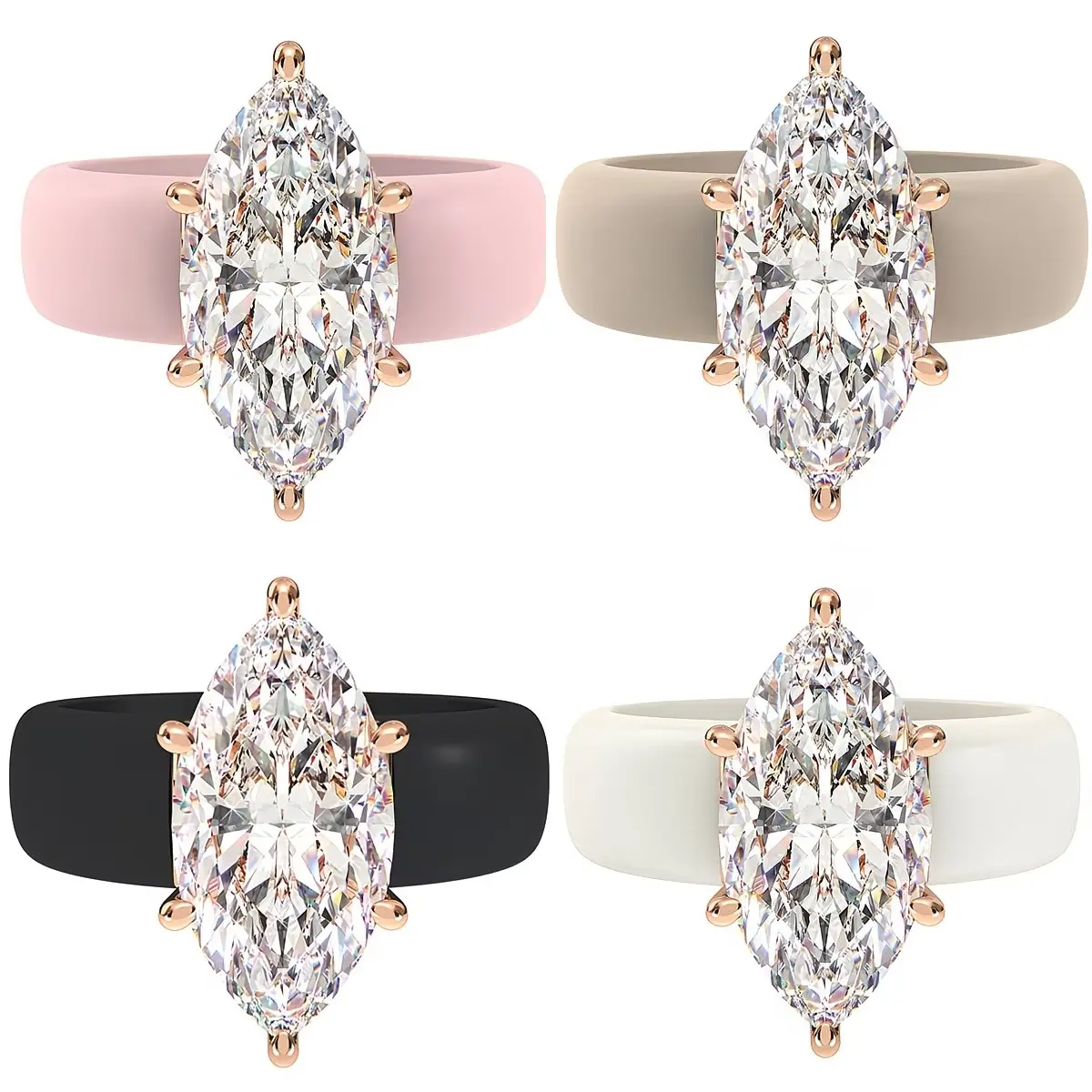 Silicone Fade-Resistant Hypoallergenic Ring Elegant Marquise-Cut Synthetic Zirconia Ring for Women Wedding Anniversary Gift Sparkling Beautiful Jewelry Accessory, Suitable for Daily Wear, Outdoor Sports, And Yoga Stylish With