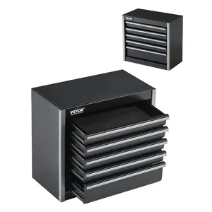 summervibes VEVOR Metal Tool Box, 8.6-inch, Portable Metal Tool Box with 5 Drawers, Small Tool Chest with EVA Liners and PP Feet Pads, Heavy-Duty Steel With Ball Bearing Opening and Powder Coated Finish, Black
