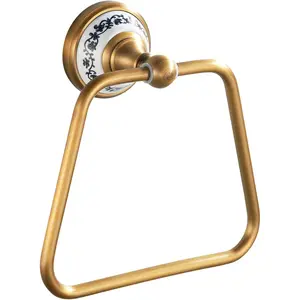 Trapezoid Antique Bronze Brass Hand Towel Holder, Bathroom Hardware Accessories,Porcelain Design