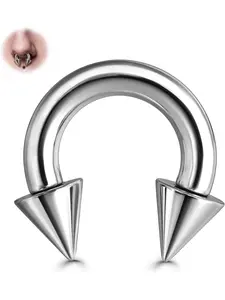 1 Pcs G23 Titanium Septum Rings 6G 8G 12G - Horseshoe Circular Barbell Spikes Stretched Pincher Nose Piercing Jewelry ASTM F136 Titanium Earrings for Women Men Silvery 10MM 12MM Septum Pierced Ring