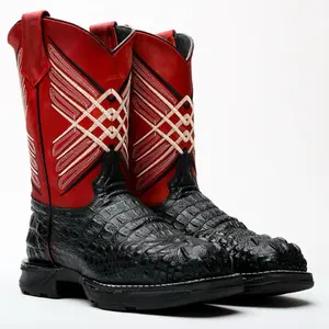 Black Caiman Neck Leather Boots With 3D Lightweight Sole - Composite Toe