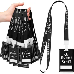 100 Set Event Staff Lanyards with PVC Cards Breakaway Lanyard Black Pass Staff Cards Writable ID Badge for Backstage Concert Event Party Conference Office Supplies