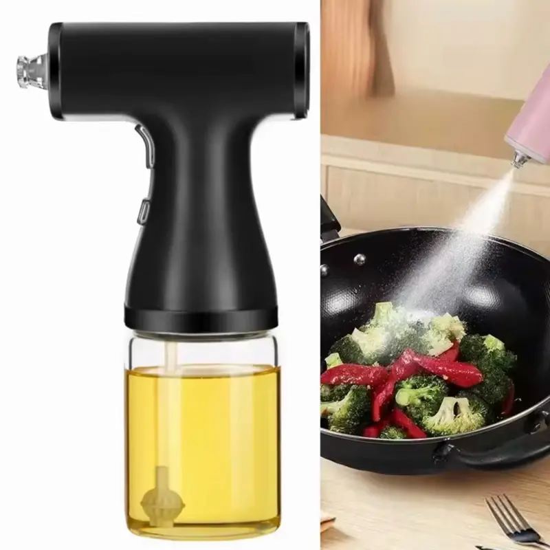 2 in 1 glass bottle 200 ML automatic USB electric oil spray bottle oil misters with LED lights
