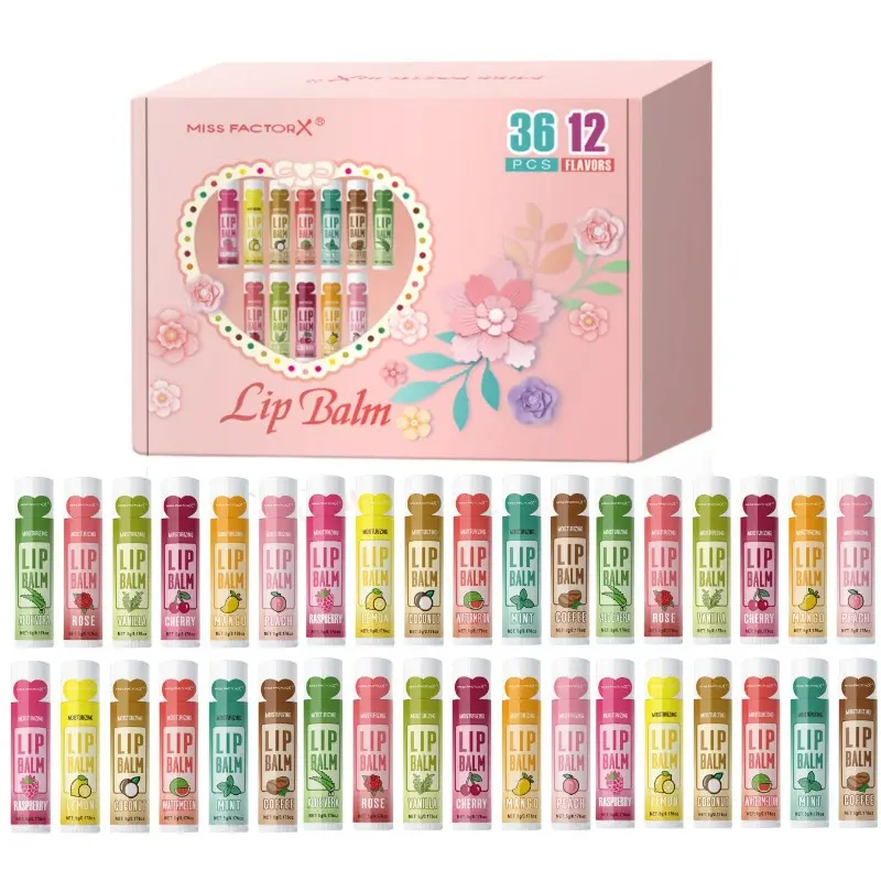 12-Flavored Gift Set 36PCS/Box Lip Balm Set Moisturizing Lip Balms Moisturizing Lip Care Lip Hydration Lip Brightening Balm Moisturizes and Brightens Lips Hydrating Lip Treatment Girls' Gift Christmas Gift
