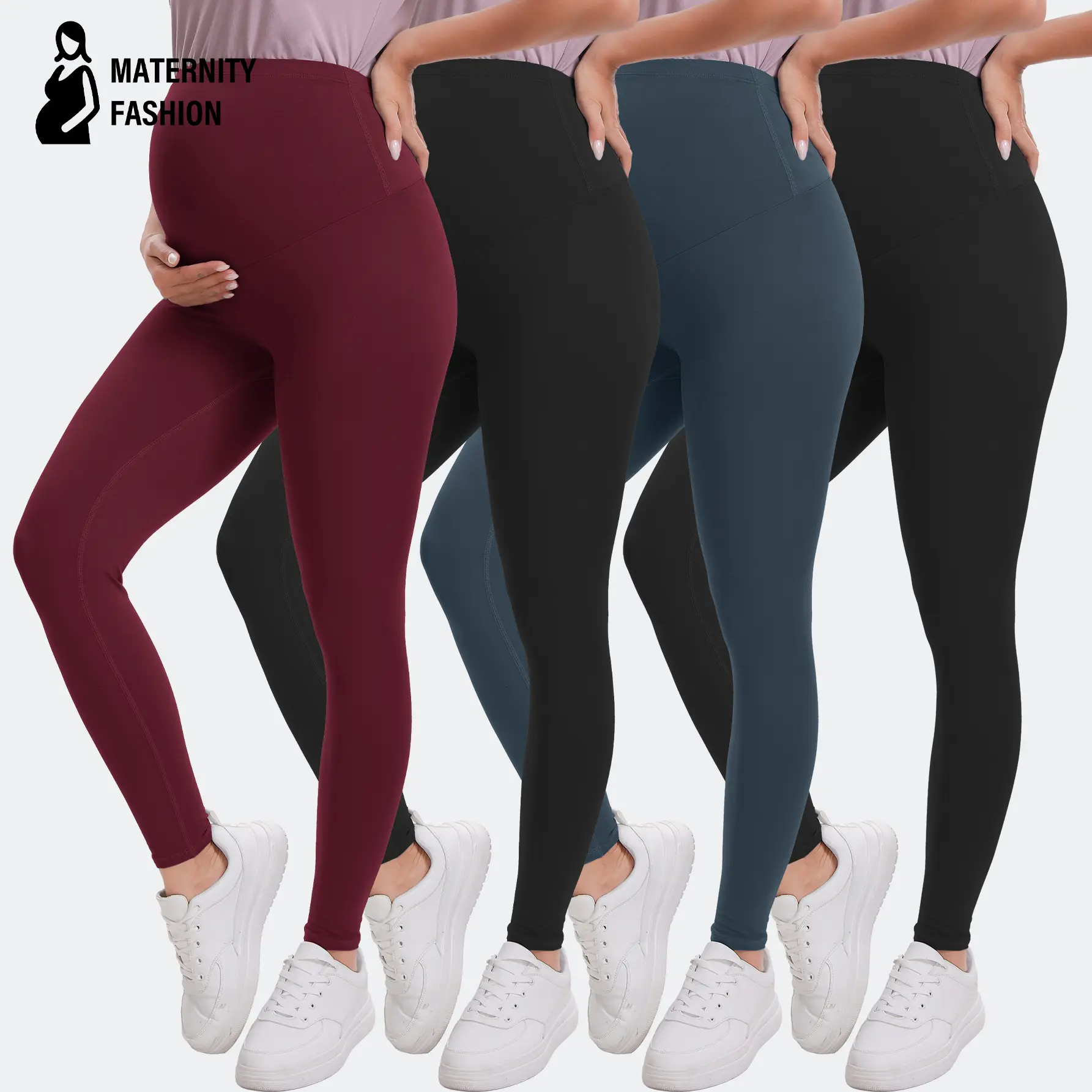 Women's 4-Pack Over-The-Belly High-Waisted Maternity Leggings, Pregnancy Bottoms for Yoga, Workout Activewear