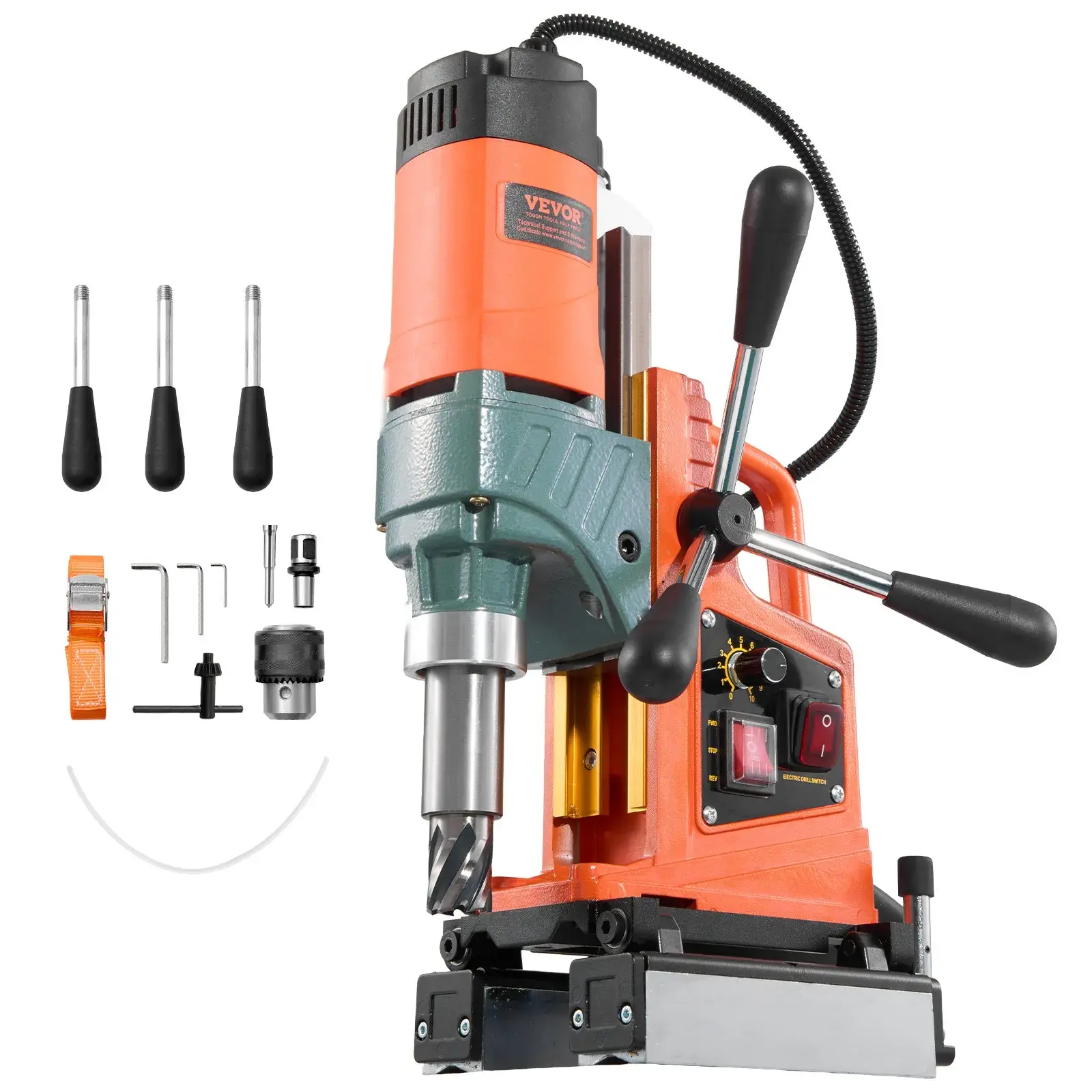 【Summerfinds】VEVOR Magnetic Drill Press,1400 W2 inch Boring Diameter0-750 RPM SpeedReversible DirectionMag Drill Press for Metal SurfaceElectric Drilling Machine for Industrial and Home Improvement, Large Boring Dia., Ironworker Mag Drill