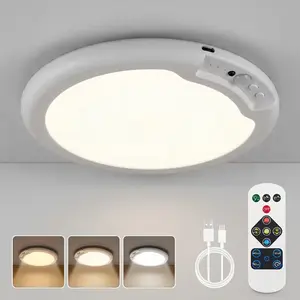 [summervibes]Rechargeable Wireless Remote Control Ceiling Light, Motion Sensor Battery Powered LED Lamp, RGB & 3 Color Changing, Semi Flush Mount, Energy Saving, Ideal for Wardrobe, Shower Room and Bathroom