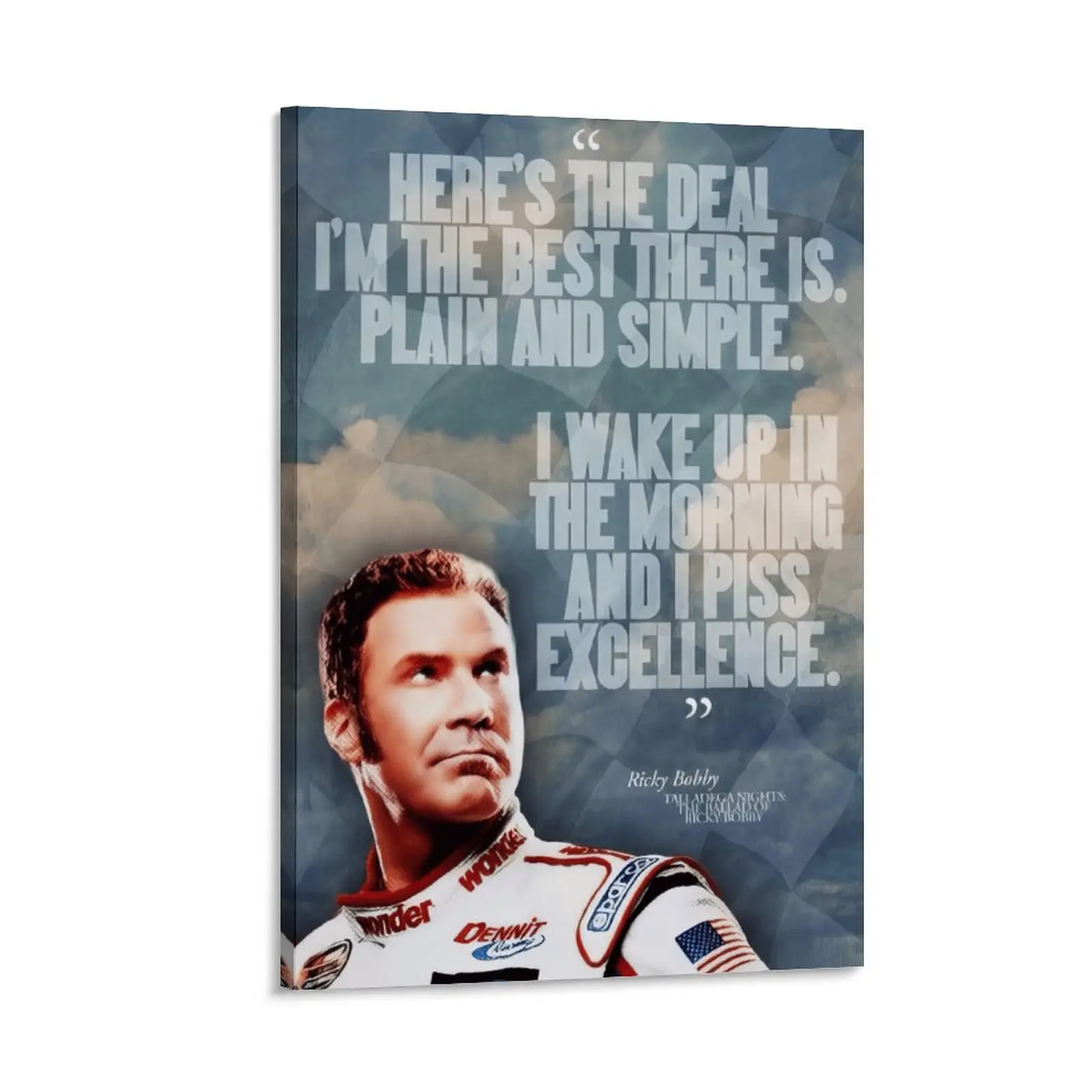 Talladega Nights Inspired Ricky Bobby Motivational Quote Canvas Print - Racing Movie Wall Art, Shake & Bake Funny Sports Poster, Vintage NASCAR-Style Home Decoration, Unique Gift for Movie Fans, Room Decor Accent
