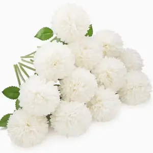 12pcs Artificial Chrysanthemum Ball Flowers Hydrangea Bridal Wedding Bouquet for Home Garden Party Office Coffee House Decoration Cream White outdoorfun