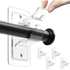 No-Drill Curtain Rod  2 Pack PET Self Adhesive Holders for 17 lbs Window Drapes Bedroom Bathroom Living Room