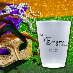 Let Us Bayou a Drink Wedding Design Frosted Shatterproof Personalized Wedding Plastic Cups for Rehearsal Dinner, Shower and Engagement