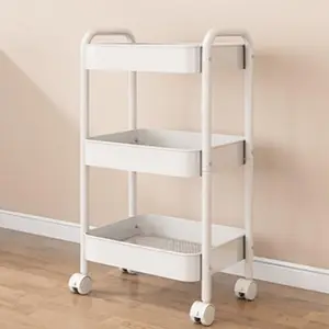 3-Tier Kitchen Rolling Cart Metal Storage Trolley with Lockable Silent Wheels for Spices Snacks and Produce Easy to Clean Multi-Scene Application Strong Load-Bearing 22 lbs Capacity