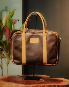 Kudo Laptop Bag Onyx Black & Antique Brown Premium Leather Professional Essential Secure Zipper Closure Padded Compartment Reinforced Handles