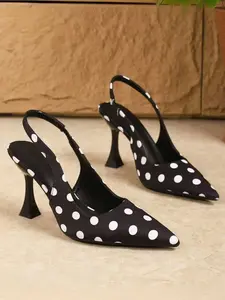 Elegant Pointed Toe High Heels Women, Polka Dot Elastic Band Slip-On Shoes, Comfortable 9cm Stilettos for Parties, Weddings, Evenings, Classic Elegant Footwear, Fashionable Footwear