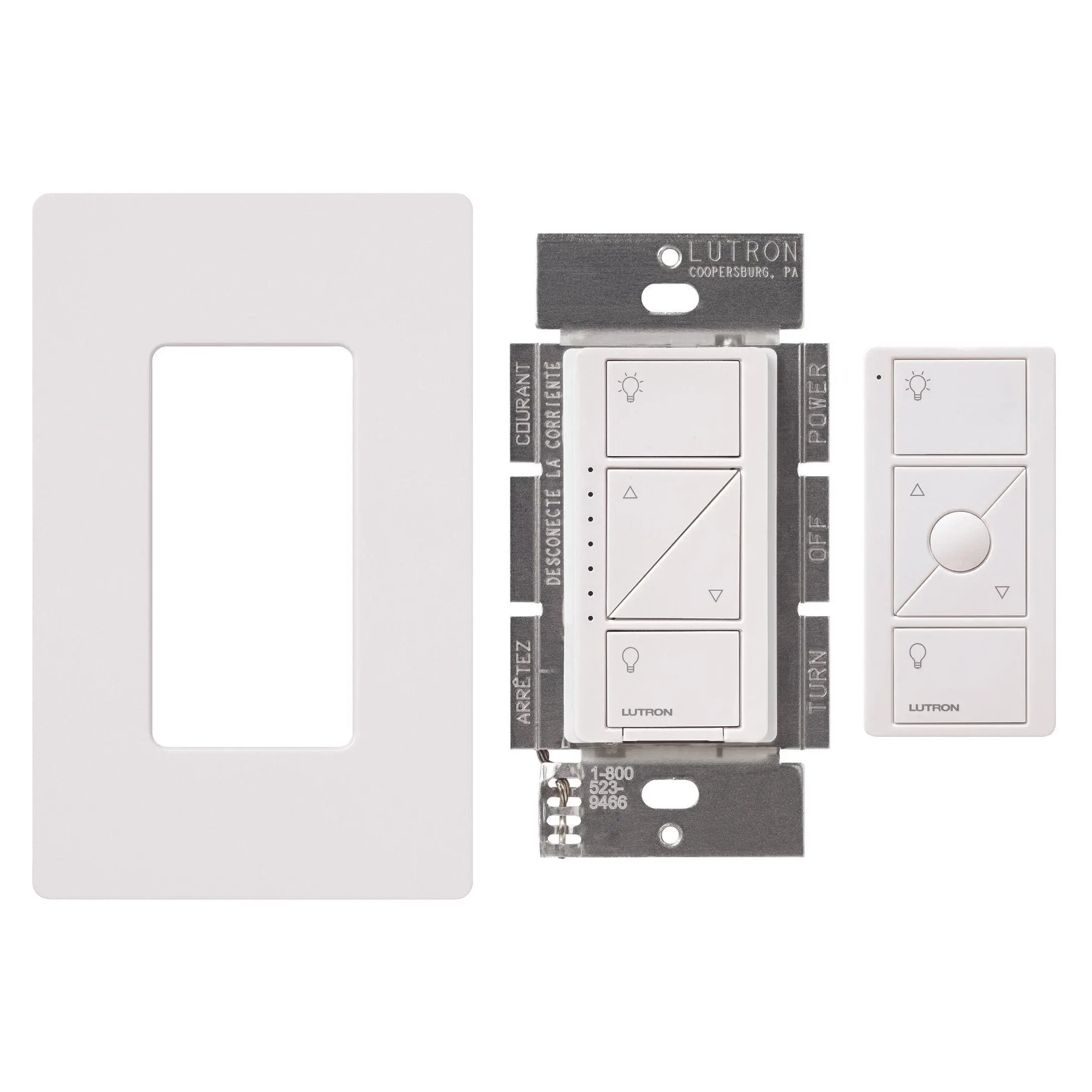 Lutron Caseta Original Smart Lighting Dimmer Switch and Remote Kit, 150W LED+ Dimmer/3-Button Pico Smart Remote/Claro Wall Plate, P-PKG1W-WH, White