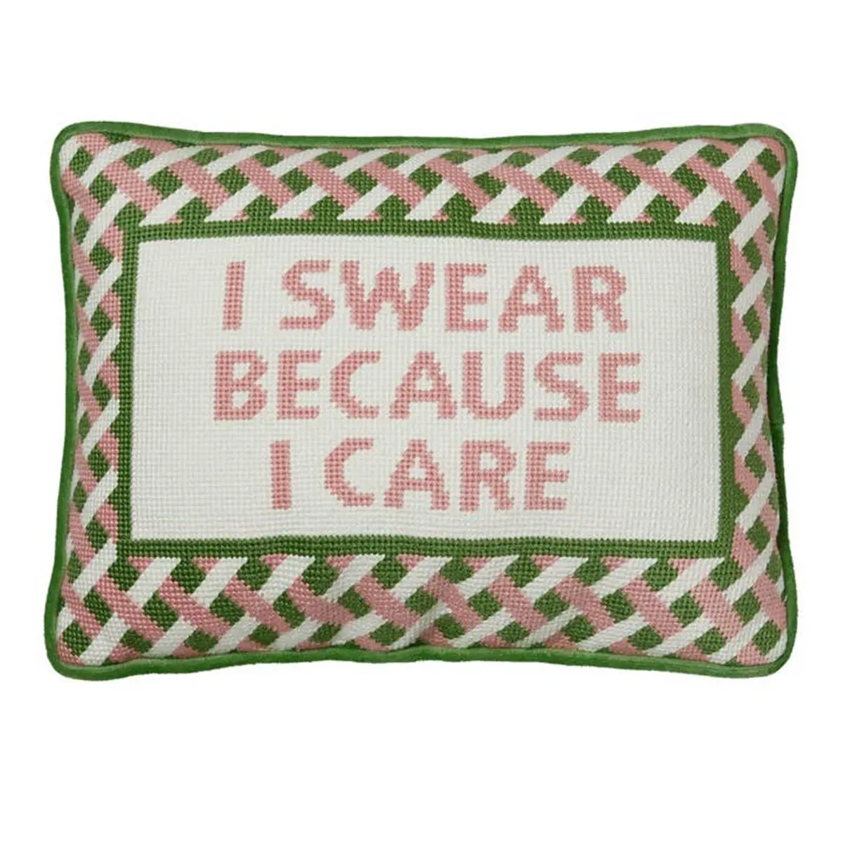Peking Handicraft 10"x14" Velvet Embroidered Needlepoint Pillow with Care Message, Blown-In Filler, Multi-Color Home Decorative Cushion