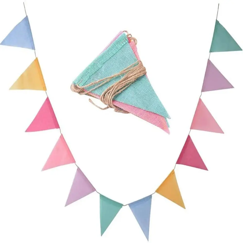 Burlap Bunting Flag, 1 Count Vintage Colorful Bunting Pennant for Happy Birthday Party & Wedding Decoration, Bunting Hanging Banner for Home Decor, Party Decorations Banners, Party Decoration Supplies